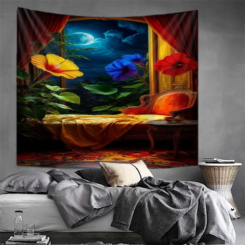Arazzo Da Parete Poliestere Estetico 3D Stampa Digitale Fantasia Luna Paesaggio Vista Notturna Sfondo Per Camera Da Letto Soggiorno Decor