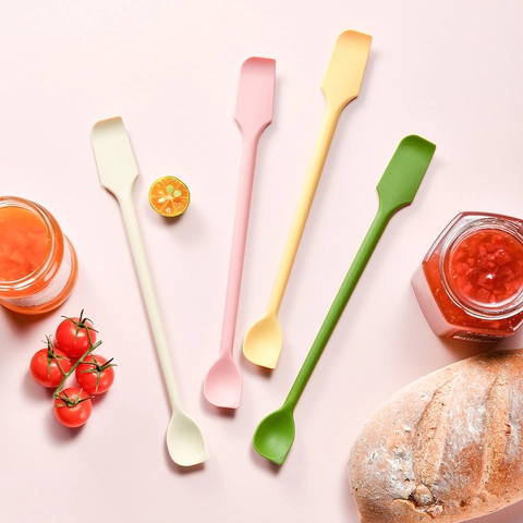 Double Ended Silicone Spatula Spoon Long Handle Heat Resistant Jam Jar Scraper For Kitchen Baking Mixing Cosmetic