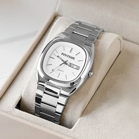 Montre Bracelet Quartz Pour Femme Acier Inoxydable Étanche Lumineuse Carrée Mode Rétro Simple Date Semaine