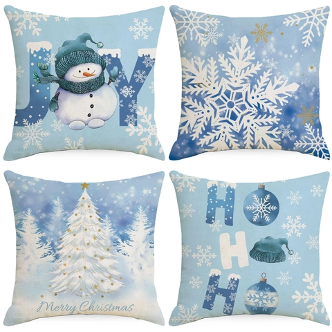 Weihnachts Kissenbezüge Leinen Dekorative Kissenhülle Schneemann Schneeflocke Weihnachtsbaum Wohnzimmer Winter Deko