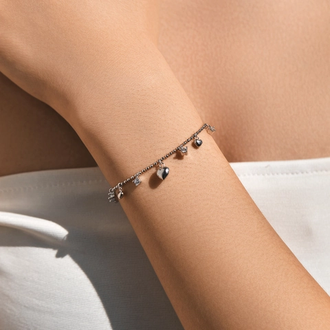 Elegante Bracciale in Argento Sterling 925 Con Pendente a Cuore per Donna Strass Intarsiato Catena a Sfere Gioielli Pendolare
