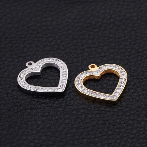Pendente Cuore Cavo Acciaio Inossidabile Con Strass Per Creazione Di Gioielli Collana Accessori Placcato Oro 18K