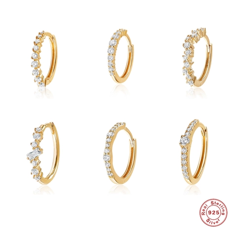 925 Sterling Silver Hoop Earrings Gold Plated Dainty Sparkling Zirconia Huggie Earrings For Women Trendy Minimalist Jewelry