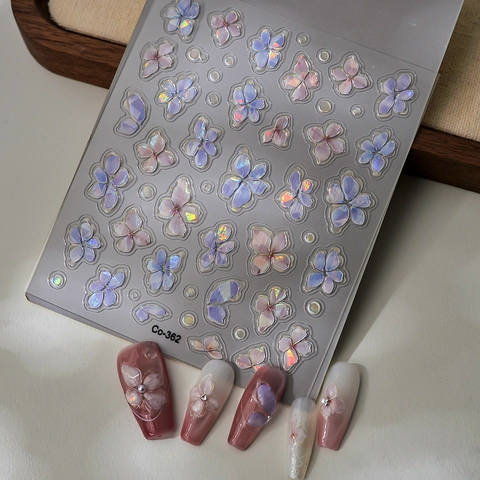 Adesivi Unghie 5D Rilievo Olografico Laser Fiore Farfalla Jelly Adesivo Decorazione Manicure 3D Per Donne
