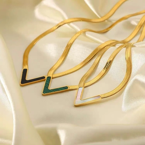 Minimalist V Shape Pendant Necklace Stainless Steel Flat Snake Chain For Women Light Luxury Versatile Jewelry Accessory