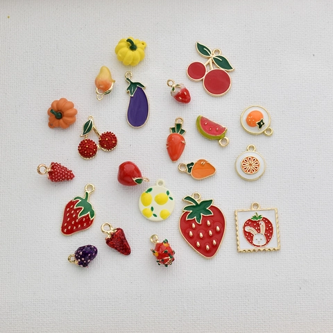Dijes De Aleación Esmaltada Frutas Verduras Para Creación De Joyas DIY Colgantes Fresa Calabaza Sandía Estilo Pastoral