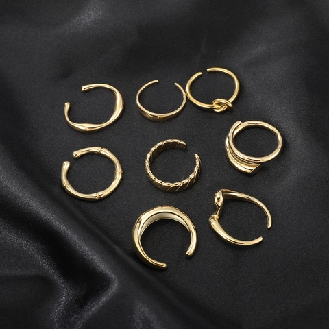 Minimalist Gold Plated Stainless Steel Open Rings Geometric Twisted Knot Bamboo Texture Aesthetic Fashion Jewelry For Women