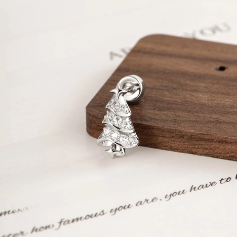 Christmas Cartilage Ear Studs Titanium Steel Copper Zircon Screw Ball Back Bow Bell Tree Candy Cane Piercing Jewelry