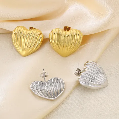 Orecchini A Lobo A Cuore Acciaio Inossidabile Texture A Righe Costine Gioielli Di Moda Per Donna Placcati Oro 18K Minimalista