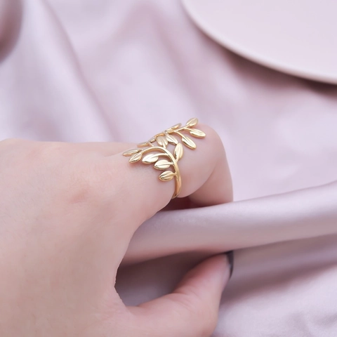 Leaf Branch Adjustable Open Ring 304 Stainless Steel Minimalist Nature Style Jewelry For Women