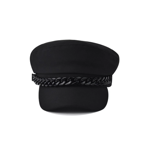 Vintage Women Baker Boy Hat Cotton Blend Octagonal Beret Cap With Fashion Chain Decoration Retro Painter Hat Casual Wear