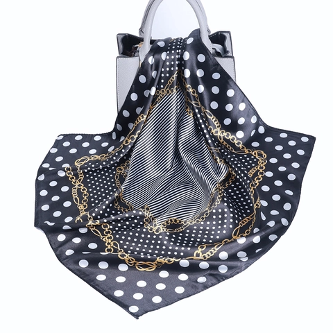 Foulard Quadrato Retrò Satén Poliestere Pois Catena Stampa Raso Come Scarf Elegante Sciarpa Da Collo Per Donna Ufficio