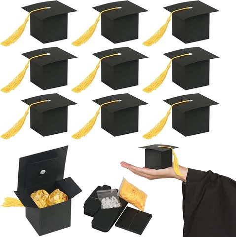Graduation Cap Shaped Gift Boxes With Tassel Cardboard Doctoral Hat Party Favors Candy Packaging For Graduation Celebration