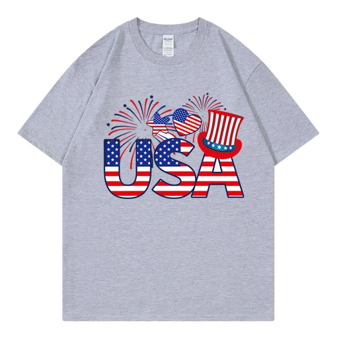 Herren T-Shirt Baumwolle USA Grafikdruck Lockerer Schnitt Kurzarm Rundhals Lässiges Sommer Oberteil Mode