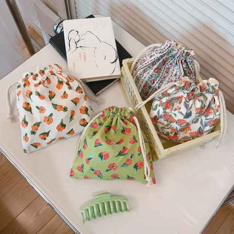 Sacchetto Con Coulisse Floreale Borsa Portaoggetti In Cotone Tela Retro Stile Pittura Ad Olio Organizzatore Trucco Portatile Per Donne