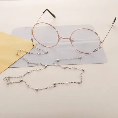 Chaîne De Lunettes Avec Imitation Künstliche Perle Et Cubes Géométriques En Cuivre Cordon Anti-glisse Pour Femmes