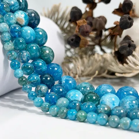 Perle Sciolte Tonde In Apatite Naturale Lucidate Lisce Cristallo Di Pietre Preziose Blu Per Creazione Di Gioielli DIY Bracciale