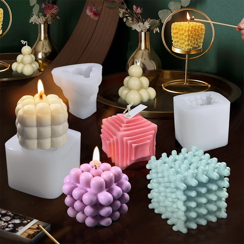 Stampi In Silicone Per Candele Fatte Mano Sapone Gesso Geometrico Cubo Piramide Bolla Nido Ape Flessibile Durevole