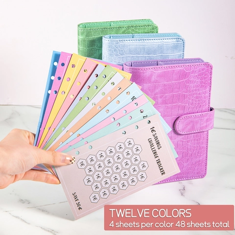 Savings Challenge Tracker Cards A6 Six Hole Loose Leaf Refills Colorful Budget Planning Paper For Money Saving