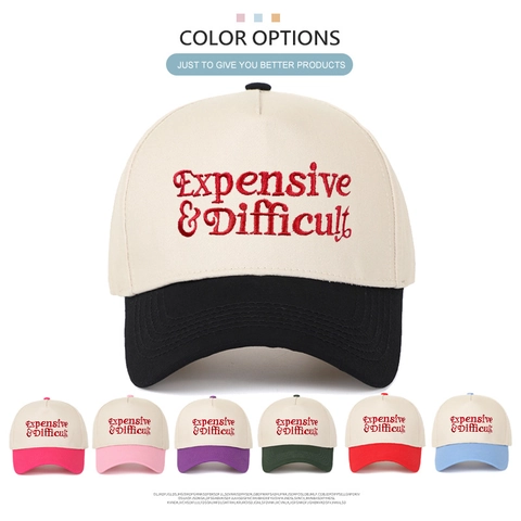 Baseball Cap Cotton Color Block Retro Expensive Difficult Letter Embroidery Adjustable Sun Hat For Men Women