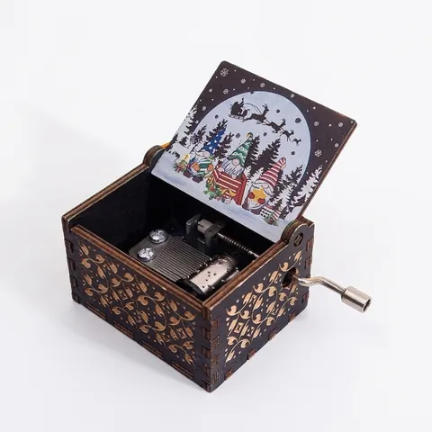 Caja De Música De Madera Con Manivela Mecánica Grabada Tema De Navidad Regalo De Mesa Decorativo Festivo Para La Familia