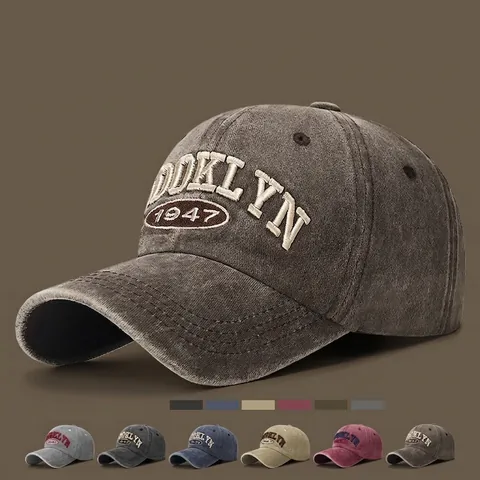 Gorra De Béisbol Vintage De Algodón Lavado Brooklyn 1947 Bordado 3D Desgastado Sombrero De Sol Ajustable