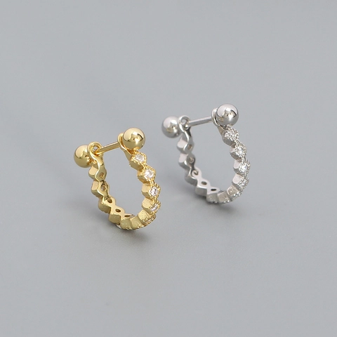 925 Sterling Silver Cartilage Piercing Hoop Earrings Zirconia Geometric U Shaped Screw Ball Back Ear Bone Studs Jewelry