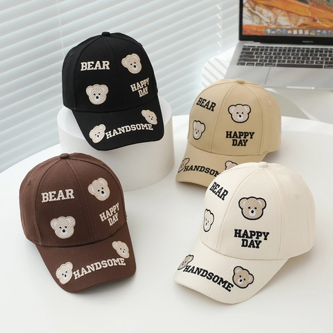 Kids Baseball Cap Cotton Blend Bear Embroidery Sun Protection Adjustable Casual Hat For Boys Girls