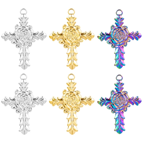 Rose Kreuz Anhänger 304 Edelstahl Für DIY Halskette Schmuckherstellung Vintage Religiöse 18k Vergoldet Damen Accessoire