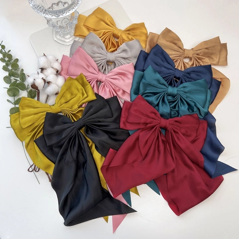 Grote Satijnen Strik Haarspeld Met Lange Streamers Elegante Oversized Haarsieraad Voor Dames Vintage Stijl Hoofddeksel