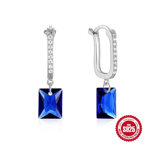 S925 Sterlingsilber Ohrstecker-Stift Zirkonia U-Form Ohrringe Mode Blau Rechteck Edelstein Ohrringe Für Frauen Schmuck