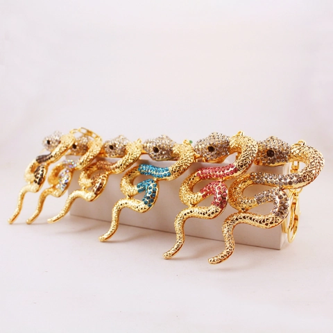 Schlange Schlüsselanhänger Bunter Strass Python Tier Charm Anhänger Für Auto Tasche Metall Gold Funkelnd Süß