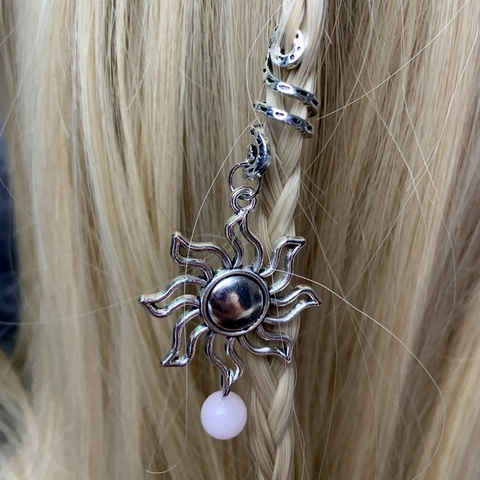 Dreadlock Braid Clips Spiral Alloy Hair Rings With Natural Stone Beads Moon Star Turtle Charms Retro Boho Ethnic Women