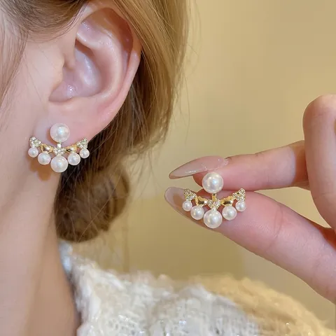 Orecchini A Lobo Con Künstliche Perle A Cuore A Forma Di Ventaglio Con Zircone Rame E Perno In Argento Gioielli Eleganti Da Donna