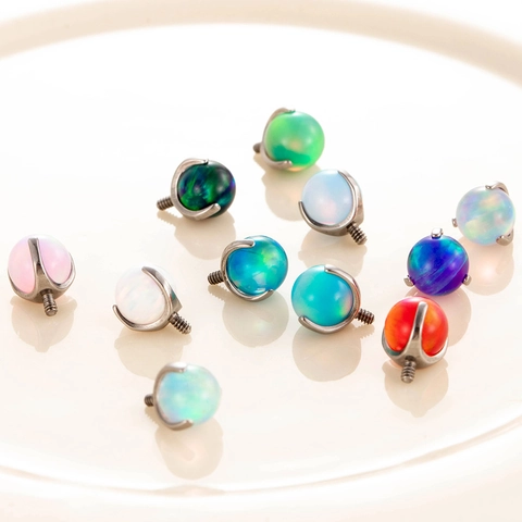 Titanium Piercing Stud Head Synthetic Opal Ball Round Claw Set Labret Tragus Ear Cartilage Accessory