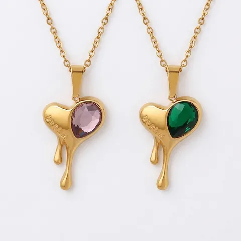 Melting Heart Pendant Necklace Stainless Steel Liquid Metal Lava Zircon Stone Dream Engraved Fashion Jewelry For Women