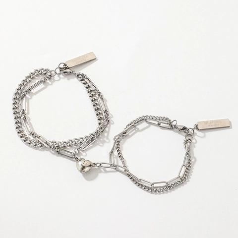 Braccialetti Coppia Cuore Magnetico Acciaio Inossidabile Doppia Catena Gioielli Romantici Donne Amici Innamorati
