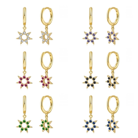 Orecchini A Cerchio Con Pendente A Stella Con Perno In Argento Sterling 925 Rame Zircone Sole Per Donne Elegante Moda
