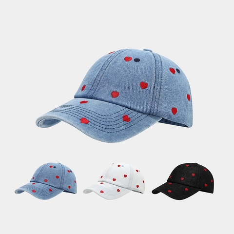 Cappellino Da Baseball In Denim Con Ricamo A Cuore Regolabile Cotone Protezione Solare Cappello Casual Unisex