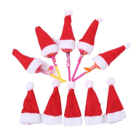 Mini Kerstmuts Lollipop Snoep Toppers Non-Woven Stof Kleine Sjaal Wijnfles Decor Feestelijke Party Gunst Doe-Het-Zelf Ornamenten