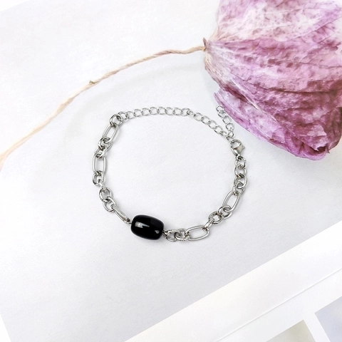 Pulsera De Eslabones De Acero Inoxidable De Moda Con Cuenta De Ágata Ovalada Cadena Geométrica Ajustable Para Hombres Mujeres