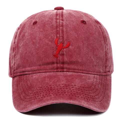 Vintage Washed Cotton Baseball Cap With Lobster Embroidery Adjustable Retro Distressed Dad Hat For Outdoor Sports Sunshade
