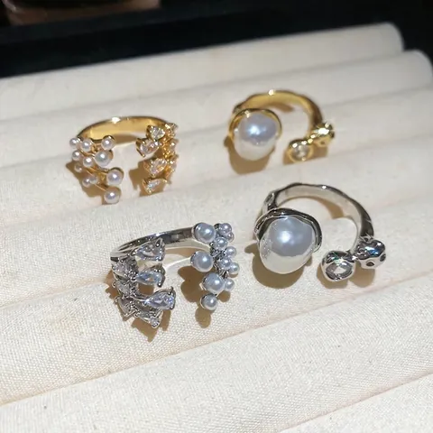 French Retro Open Ring Adjustable Alloy With Imitation Artificial Pearl And Zircon Light Luxury Elegant For Women