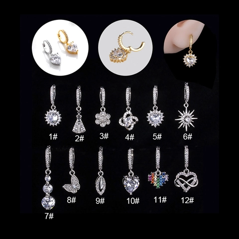 Copper Cubic Zirconia Piercing Earrings Trendy Butterfly Heart Flower Shape Shiny Drop Charm Jewelry For Women