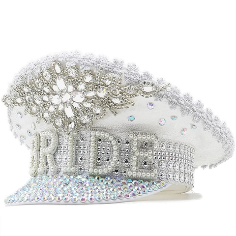 Cappello Da Capitano Sposa Bianco Con Paillettes E Strass Per Addio Al Nubilato Festa Di Matrimonio Stile Militare