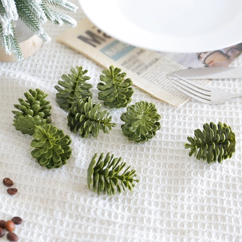 Artificial Pine Cones Green Plastic Christmas Decoration For Home Party Desktop Ornament DIY Crafts Nature Style
