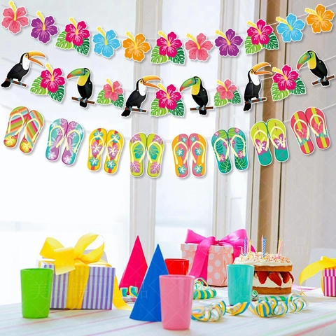 Hawaiianische Tropische Party Banner Flamingo Surfbrett Blume Papier Girlande Sommer Strand Geburtstag Deko DIY Hängen
