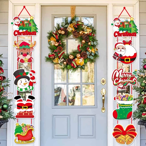 Christmas Door Hanging Banner Cardboard Santa Claus Snowman Festive Holiday Party Home Wall Window Decor