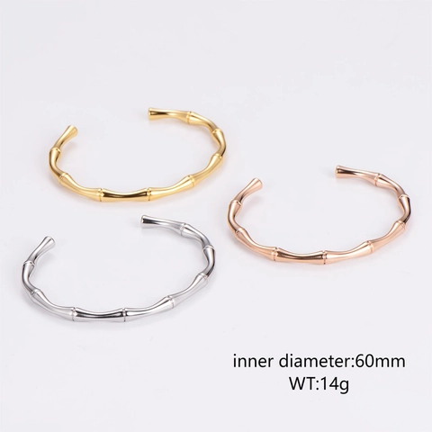 Bracciale A Polsino In Bambù Acciaio Inossidabile 316L Aperto Minimalista Elegante Accessori Moda Per Donne