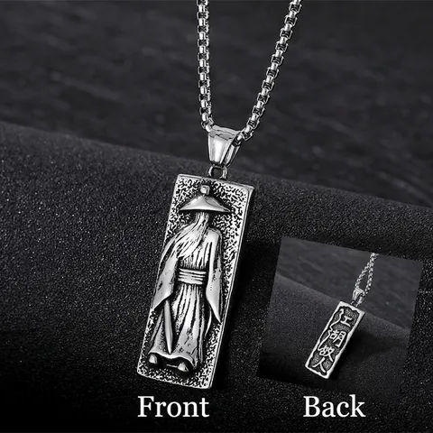 Men Pendant Necklace Titanium Steel Gothic Grim Reaper Skull Cross Swordsman Religious Mantra Punk Retro Jewelry